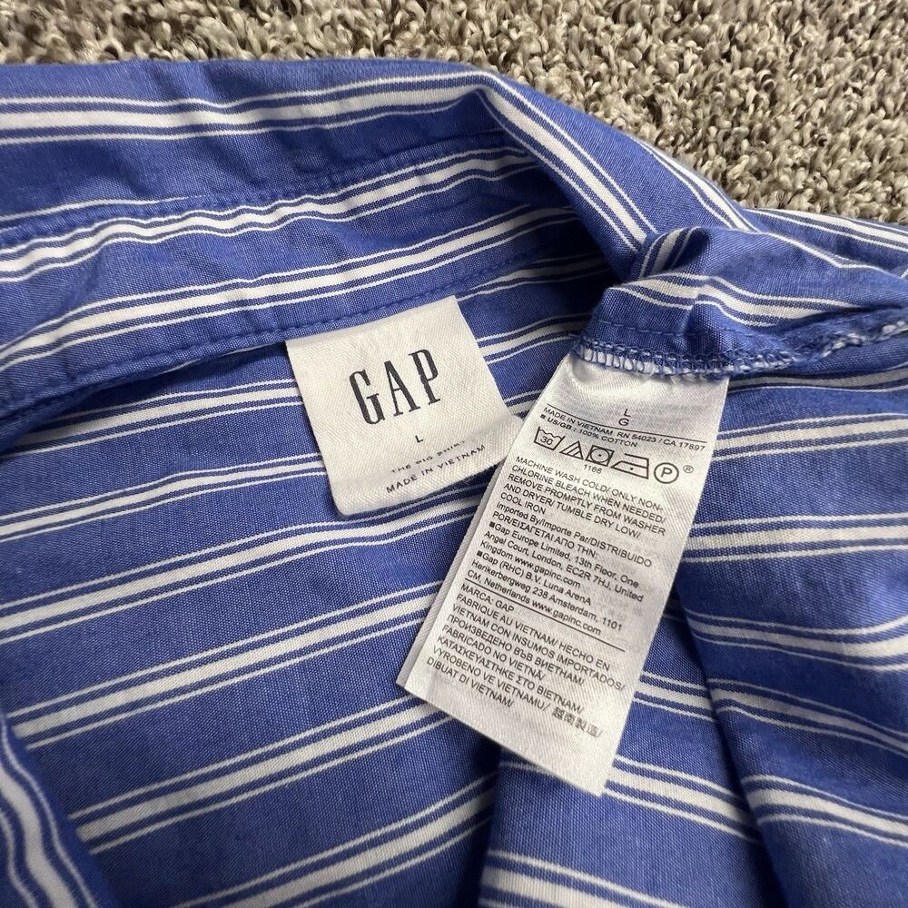 GAP Blue & White Striped Long Sleeve Button Up LG Cotton Classic Preppy Capsule - Picture 5 of 5